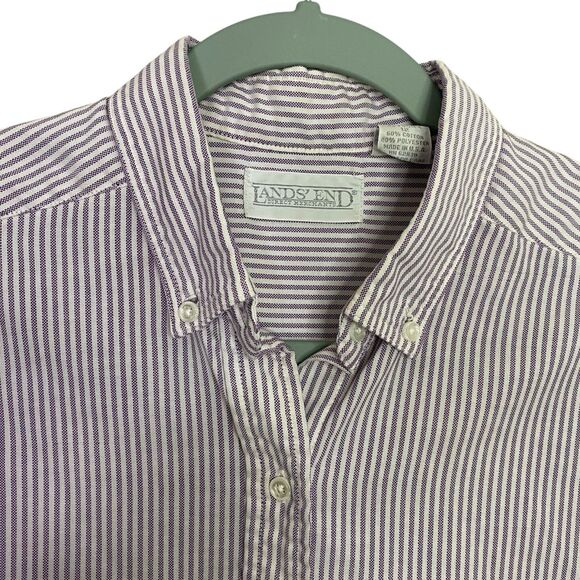 Vtg Lands End Shirt Womens 12 Purple White Striped Short Sleeve Button Down USA - Picture 4 of 10